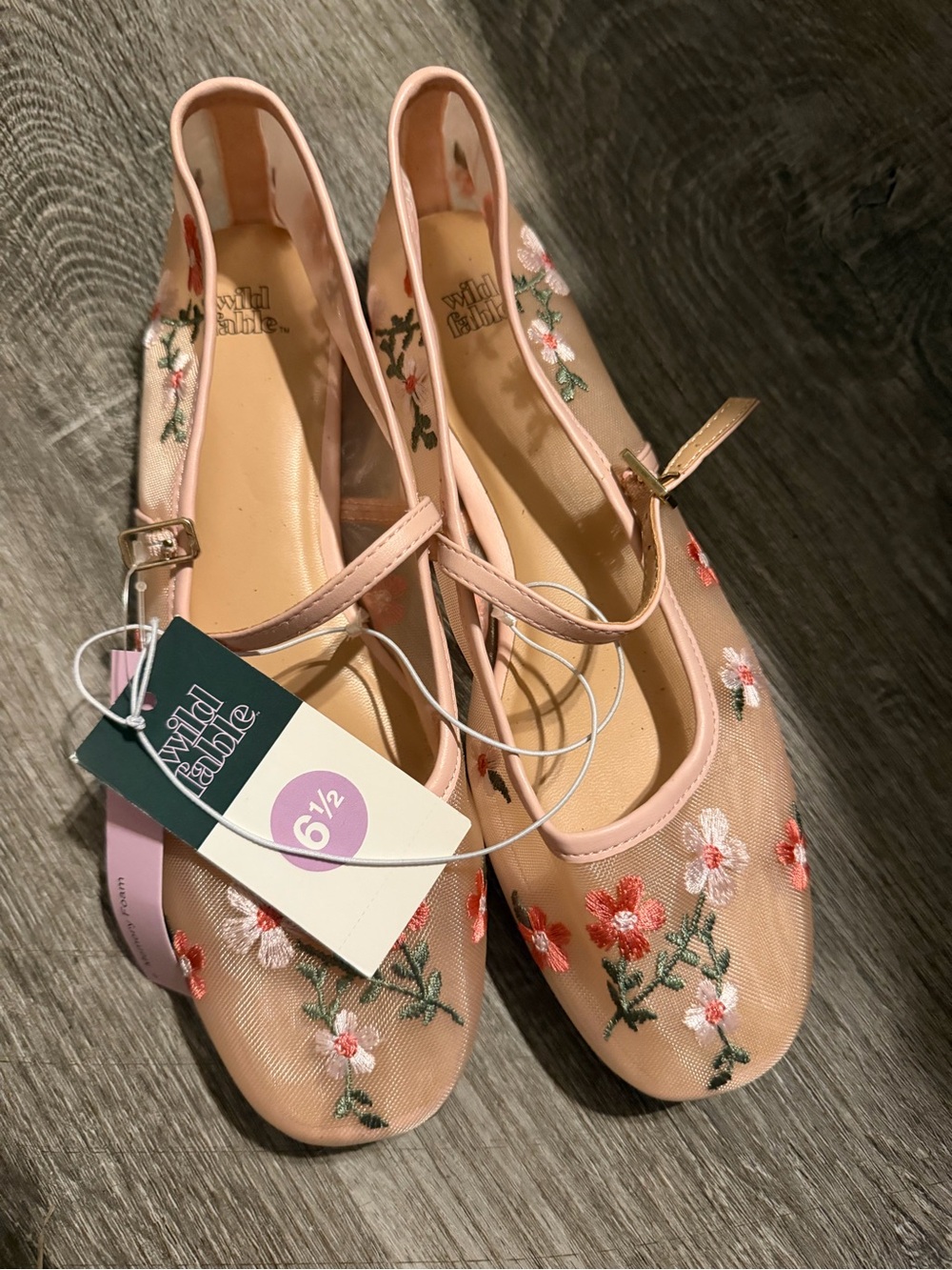 wild fable Pink Embroidered Floral Mary Jane Flats